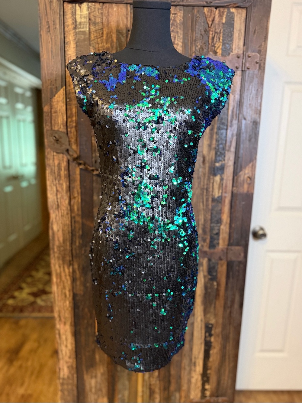AX Paris Sequin Mini Dress US 8 Black Green Blue Bodycon Party NWT Mardi Gras
